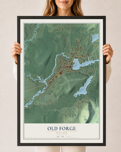 Old Forge, New York map print, 24" x 36" W/ Black Ayous Wood Frame mockup