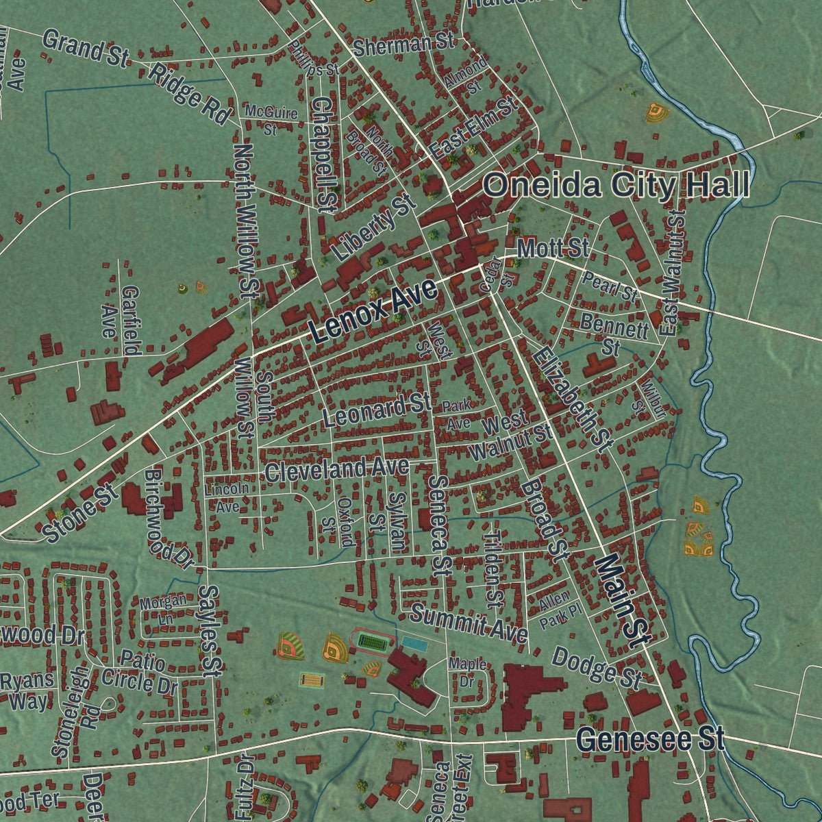 Close-up 1 of the Oneida, New York map artwork