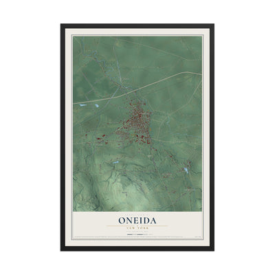 Oneida, New York map print, 12" x 18" W/ Black Ayous Wood Frame mockup
