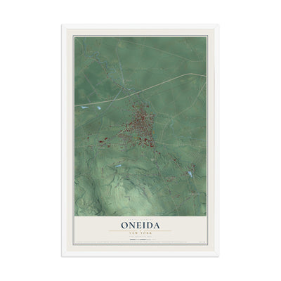 Oneida, New York map print, 12" x 18" W/ White Ayous Wood Frame mockup