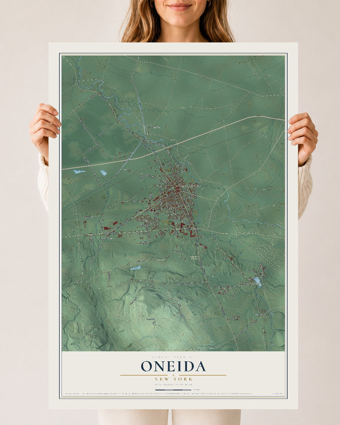 Oneida, New York map print, 24" x 36" Archival Matte Print mockup