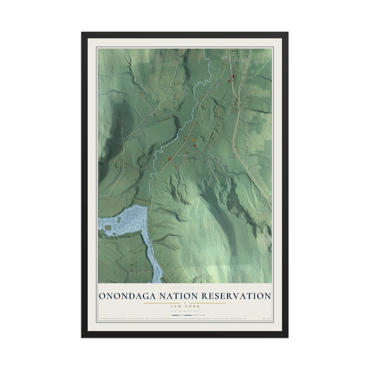Onondaga Nation Reservation, New York map print, 12" x 18" W/ Black Ayous Wood Frame mockup