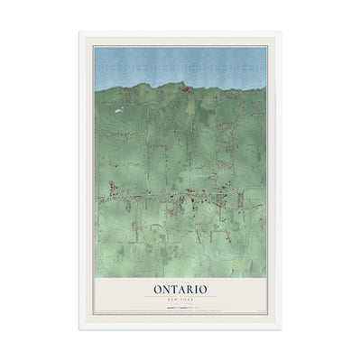 Ontario, New York map print, 12" x 18" W/ White Ayous Wood Frame mockup