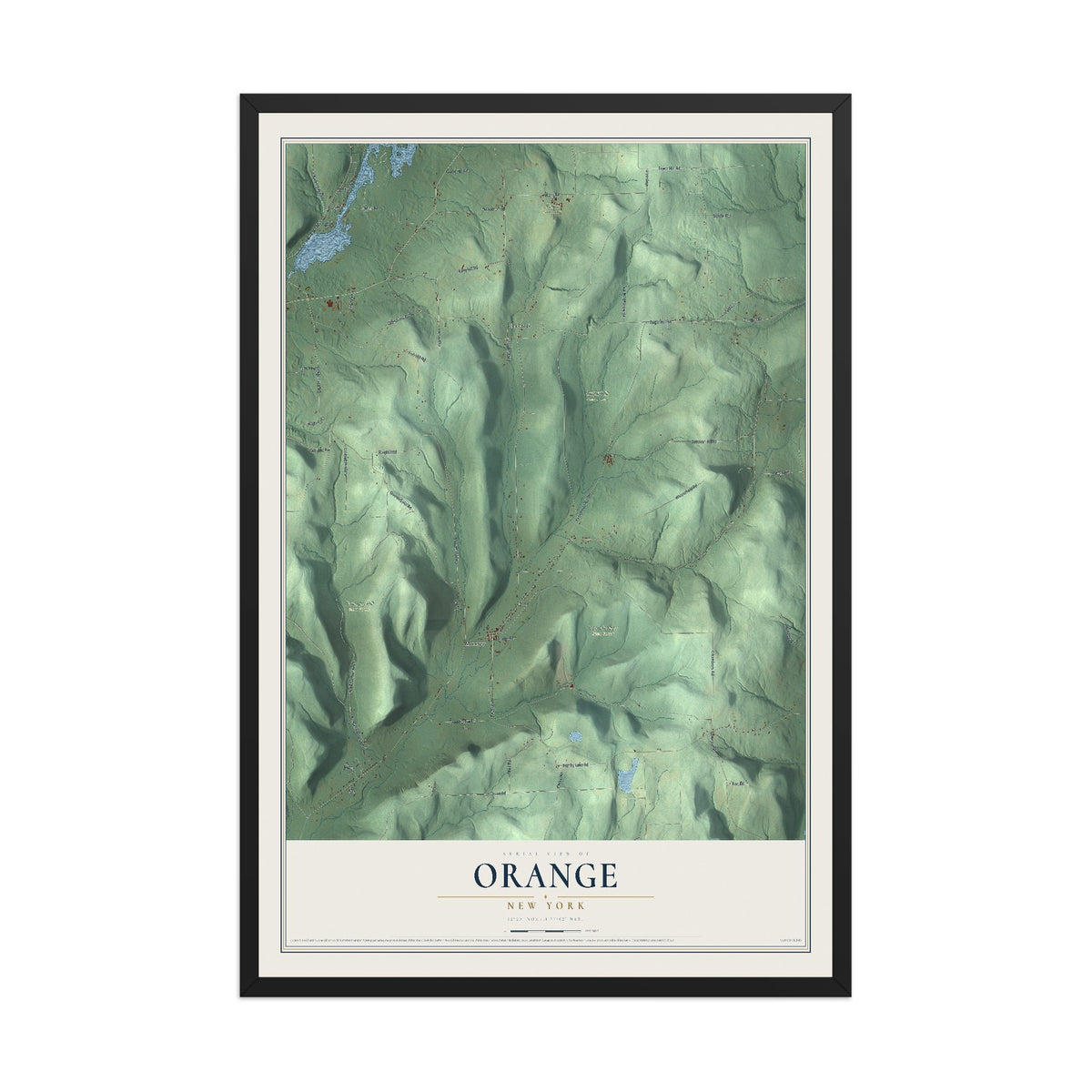 Orange, New York map print, 12" x 18" W/ Black Ayous Wood Frame mockup