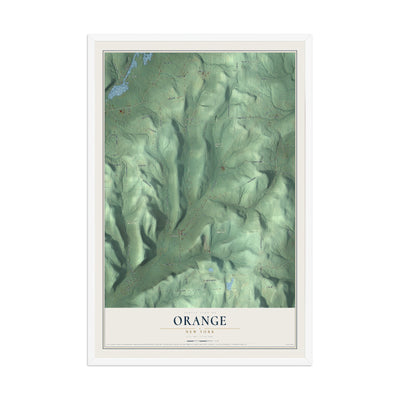 Orange, New York map print, 12" x 18" W/ White Ayous Wood Frame mockup