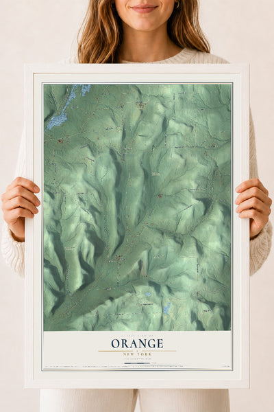 Orange, New York map print, 18" x 24" W/ White Ayous Wood Frame mockup