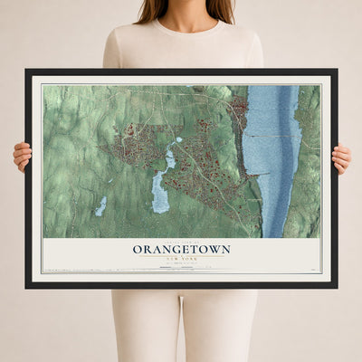 Orangetown, New York map print, 24" x 36" W/ Black Ayous Wood Frame mockup
