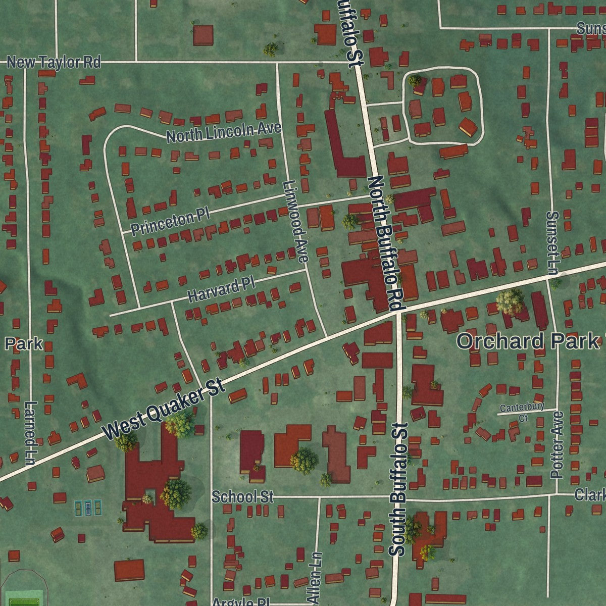 Close-up 1 of the Orchard Park, New York map artwork