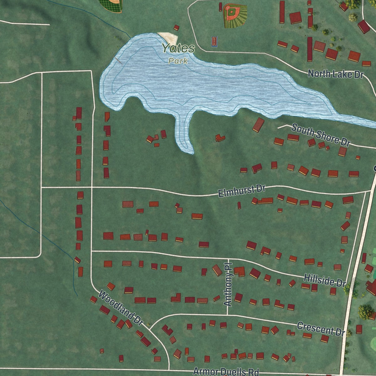 Close-up 2 of the Orchard Park, New York map artwork