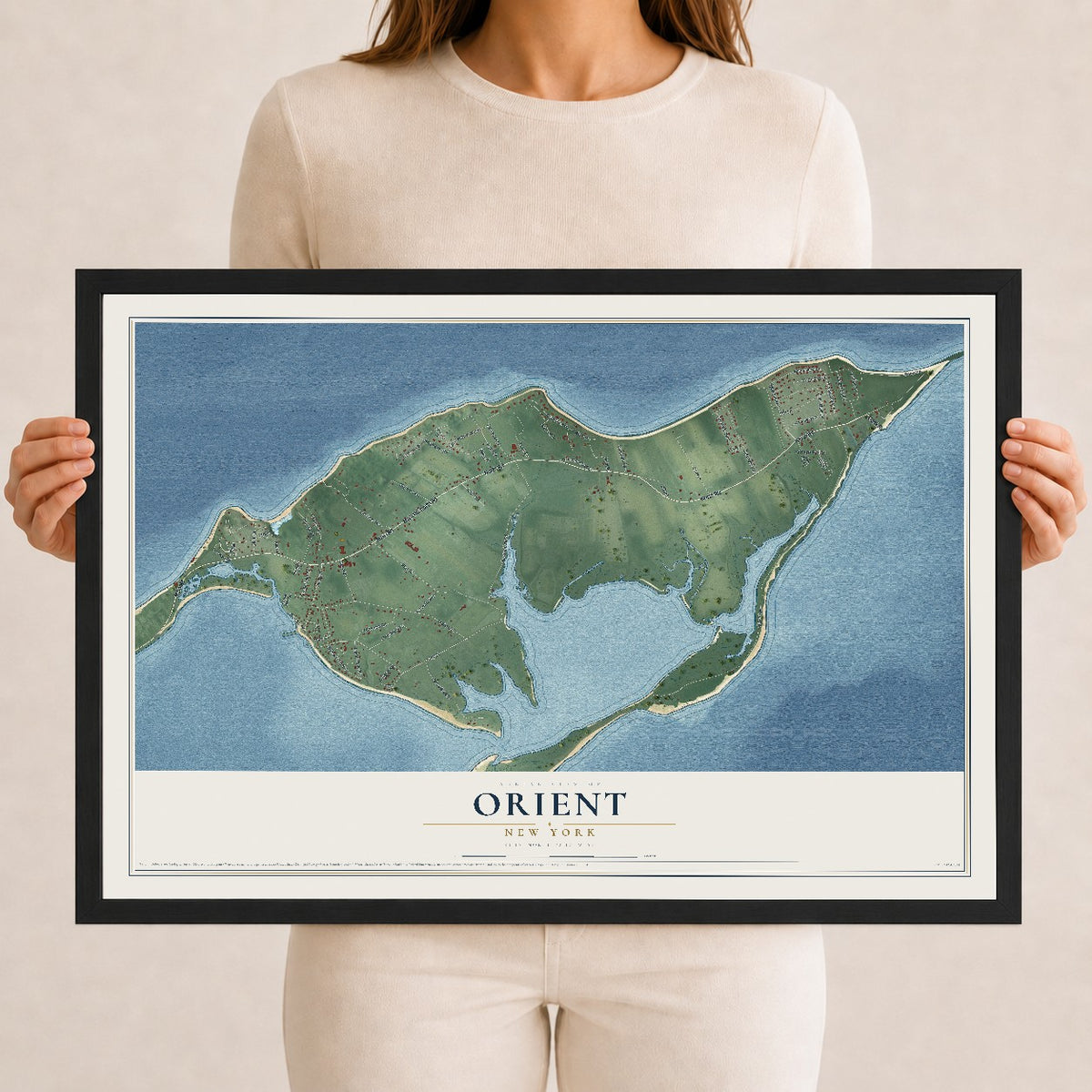 Orient, New York map print, 12" x 18" W/ Black Ayous Wood Frame mockup