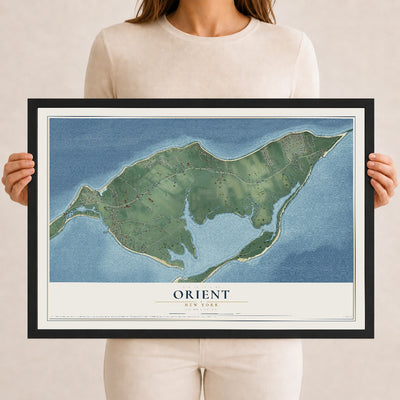Orient, New York map print, 12" x 18" W/ Black Ayous Wood Frame mockup