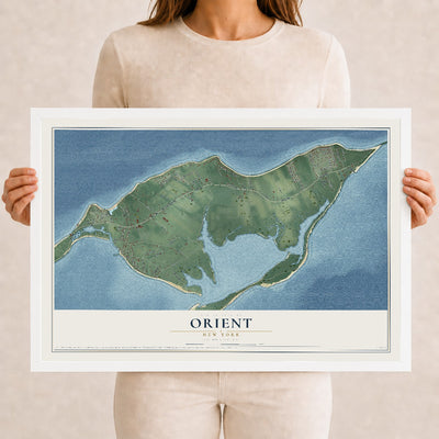 Orient, New York map print, 12" x 18" W/ White Ayous Wood Frame mockup