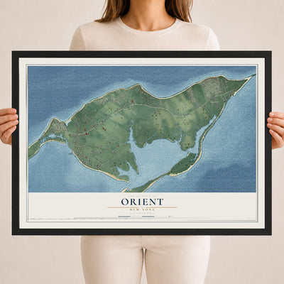 Orient, New York map print, 18" x 24" W/ Black Ayous Wood Frame mockup