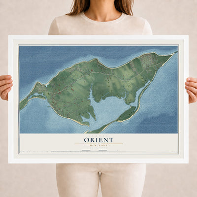 Orient, New York map print, 18" x 24" W/ White Ayous Wood Frame mockup
