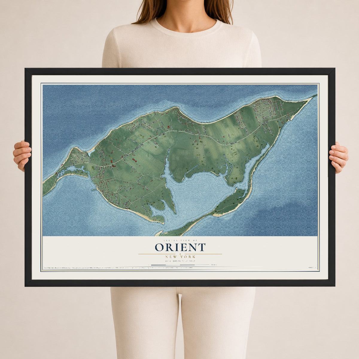 Orient, New York map print, 24" x 36" W/ Black Ayous Wood Frame mockup