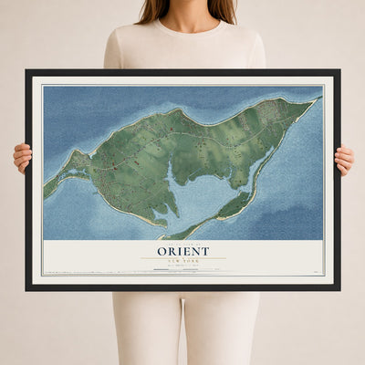 Orient, New York map print, 24" x 36" W/ Black Ayous Wood Frame mockup
