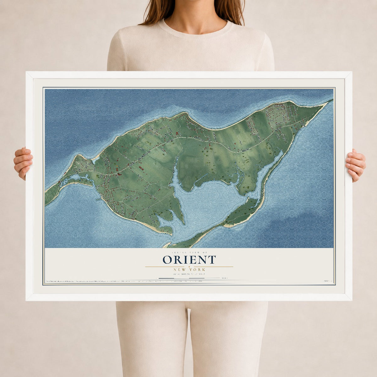 Orient, New York map print, 24" x 36" W/ White Ayous Wood Frame mockup