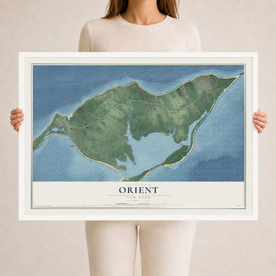 Orient, New York map print, 24" x 36" W/ White Ayous Wood Frame mockup