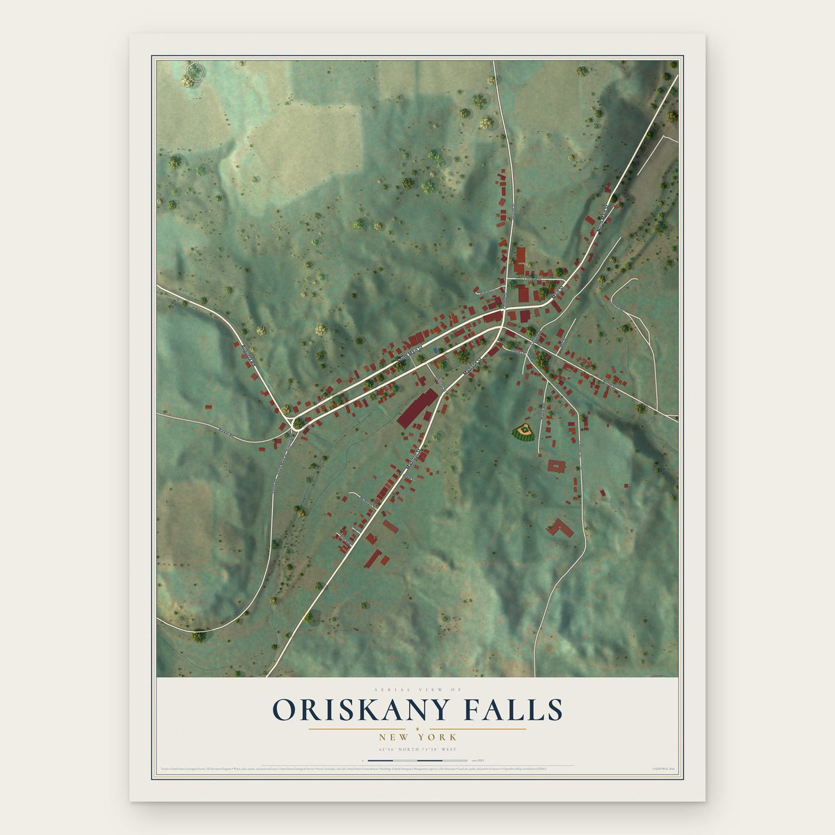 Oriskany Falls, New York map print, the full design
