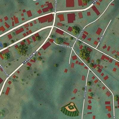 Close-up of the map of Oriskany Falls, New York print showing street and building detail