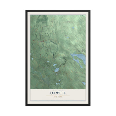 Orwell, New York map print, 12" x 18" W/ Black Ayous Wood Frame mockup