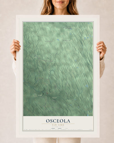 Osceola, New York map print, 24" x 36" W/ White Ayous Wood Frame mockup