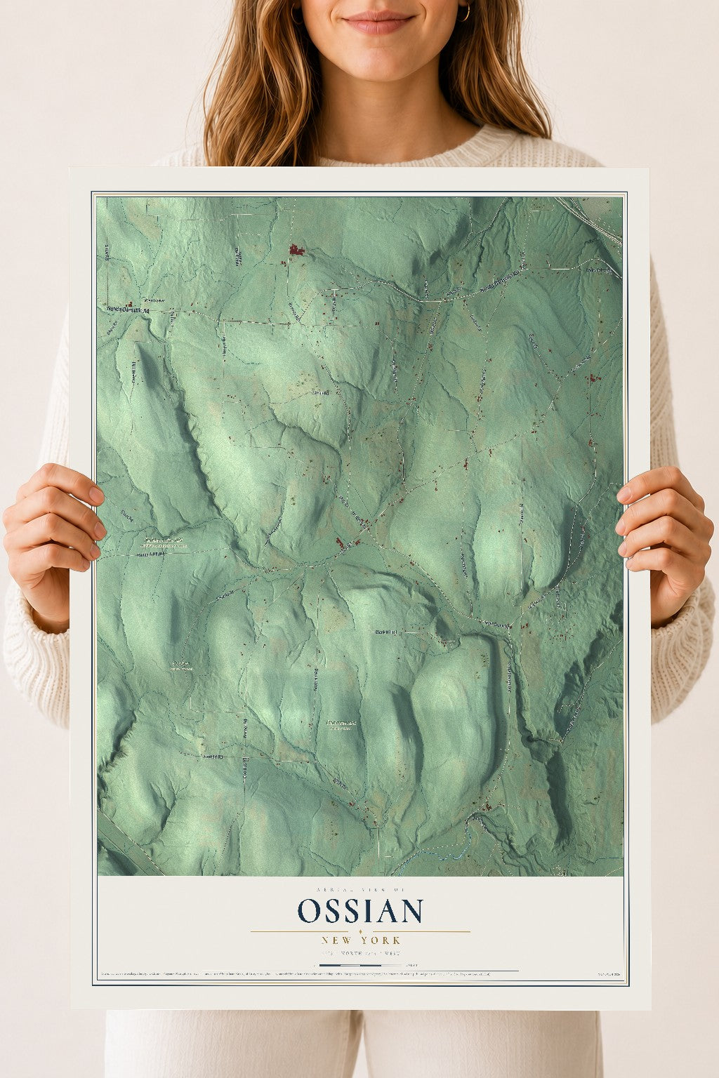 Ossian, New York map print, 18" x 24" Archival Matte Print mockup