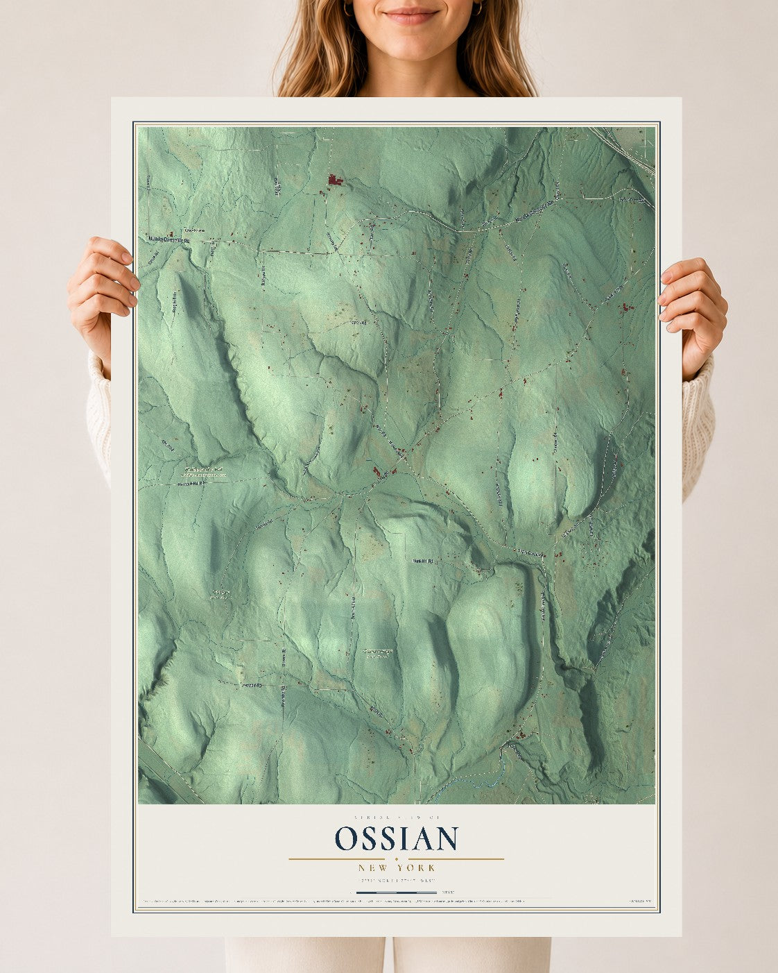 Ossian, New York map print, 24" x 36" Archival Matte Print mockup