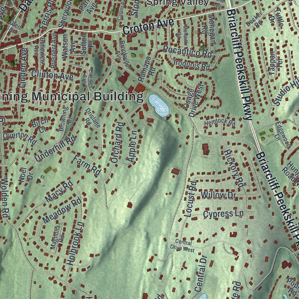 Close-up 1 of the Ossining, New York map artwork