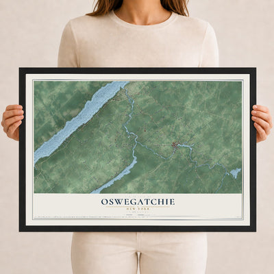 Map of Oswegatchie, New York, 12 x 18 inch print in a black wood frame