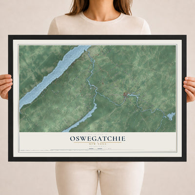 Map of Oswegatchie, New York, 18 x 24 inch print in a black wood frame