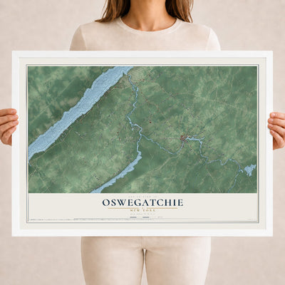 Map of Oswegatchie, New York, 18 x 24 inch print in a white wood frame