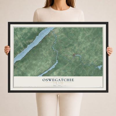 Map of Oswegatchie, New York, 24 x 36 inch print in a black wood frame