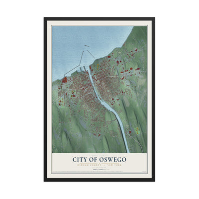 Map of the City of Oswego, Oswego County, New York, 12 x 18 inch print in a black wood frame