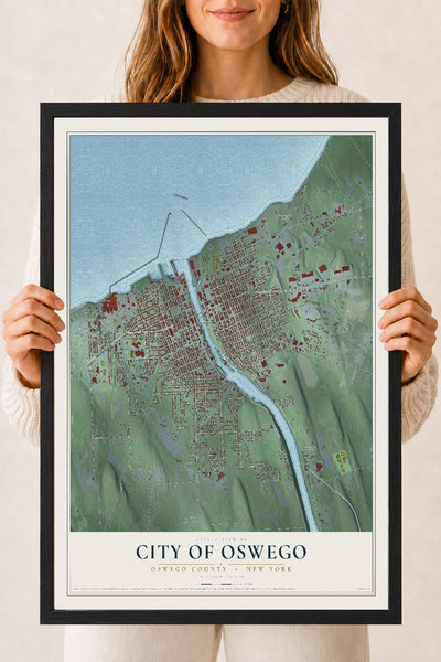 Map of the City of Oswego, Oswego County, New York, 18 x 24 inch print in a black wood frame