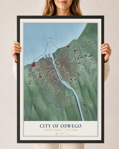 Map of the City of Oswego, Oswego County, New York, 24 x 36 inch print in a black wood frame