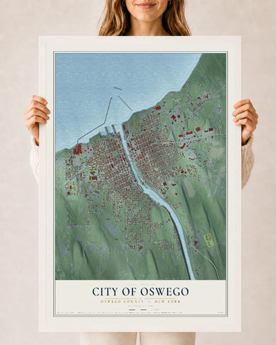 Map of the City of Oswego, Oswego County, New York, 24 x 36 inch print in a white wood frame