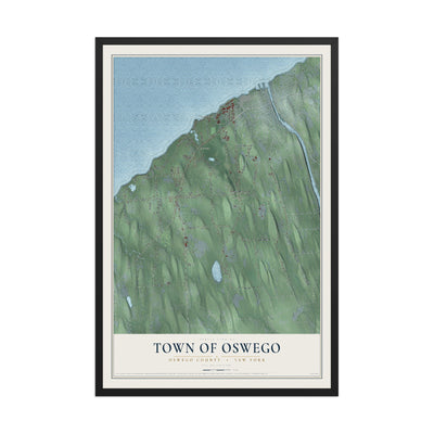 Oswego, New York map print, 12" x 18" W/ Black Ayous Wood Frame mockup