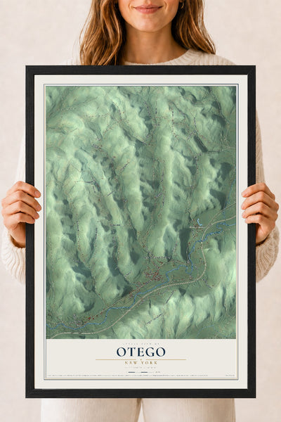 Otego, New York map print, 18" x 24" W/ Black Ayous Wood Frame mockup