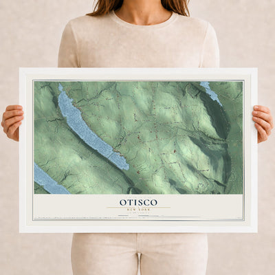 Otisco, New York map print, 12" x 18" W/ White Ayous Wood Frame mockup