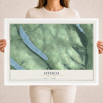 Otisco, New York map print, 18" x 24" W/ White Ayous Wood Frame mockup