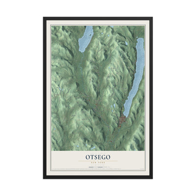 Otsego, New York map print, 12" x 18" W/ Black Ayous Wood Frame mockup