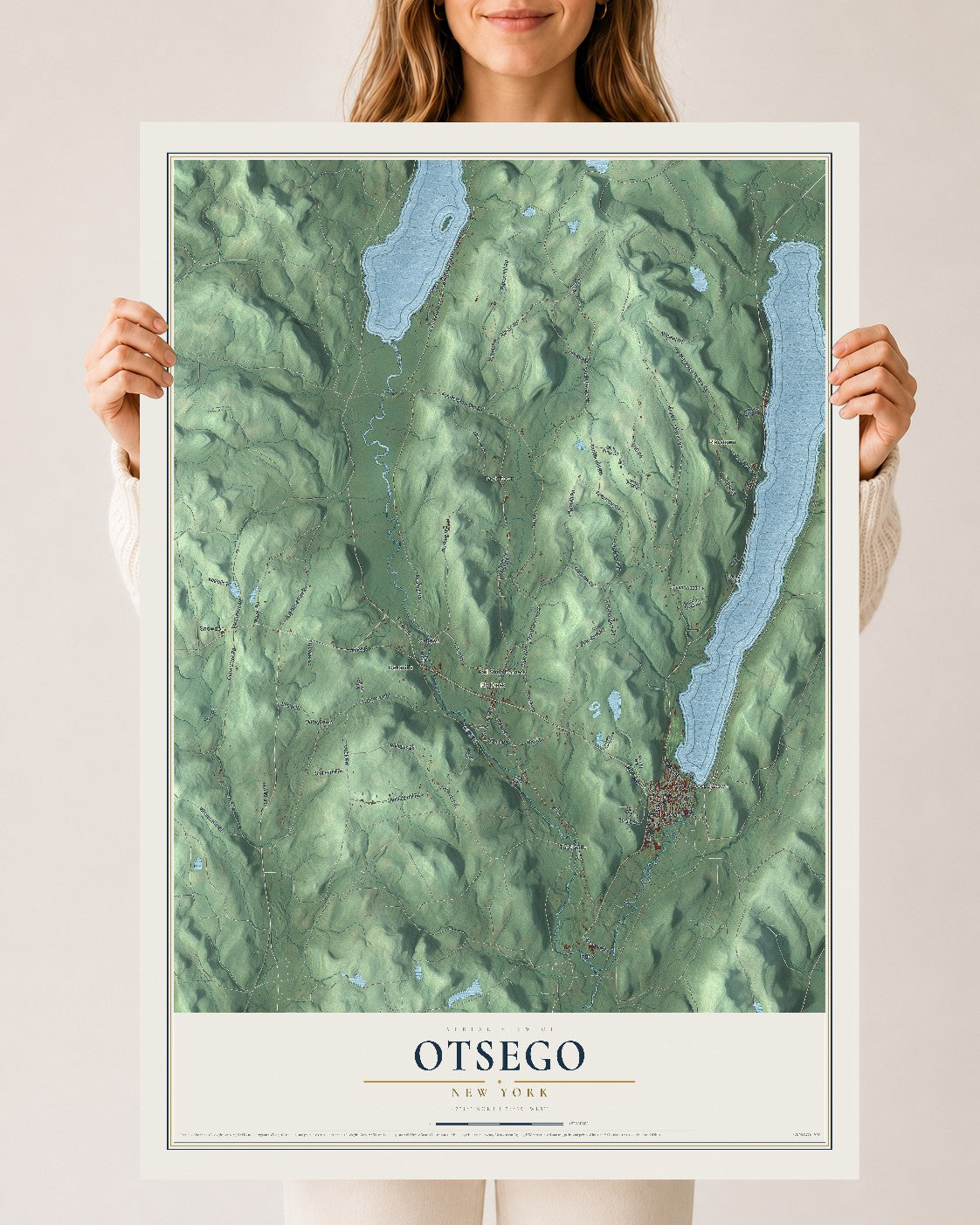 Otsego, New York map print, 24" x 36" Archival Matte Print mockup