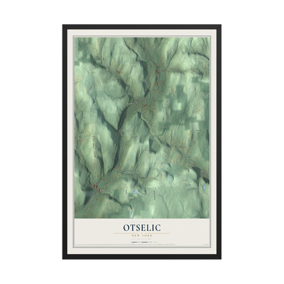 Otselic, New York map print, 12" x 18" W/ Black Ayous Wood Frame mockup