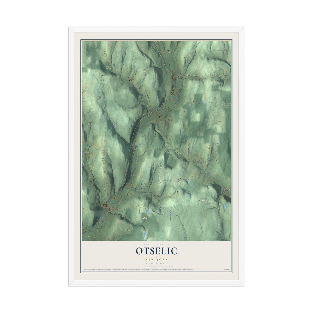 Otselic, New York map print, 12" x 18" W/ White Ayous Wood Frame mockup