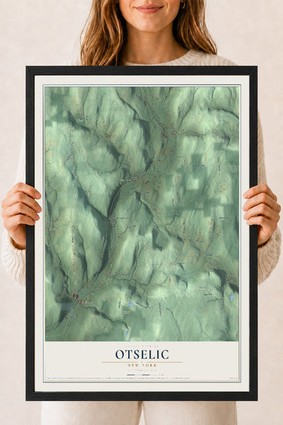 Otselic, New York map print, 18" x 24" W/ Black Ayous Wood Frame mockup