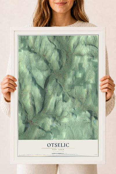 Otselic, New York map print, 18" x 24" W/ White Ayous Wood Frame mockup