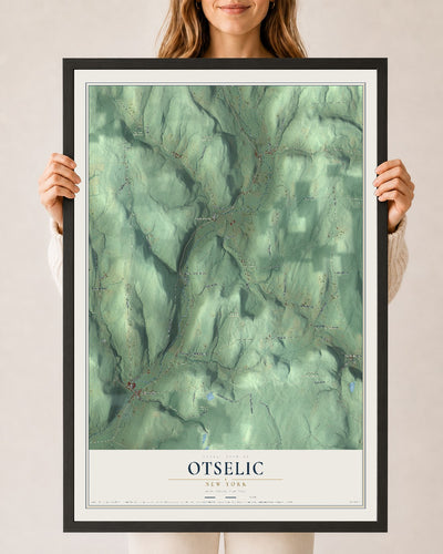 Otselic, New York map print, 24" x 36" W/ Black Ayous Wood Frame mockup