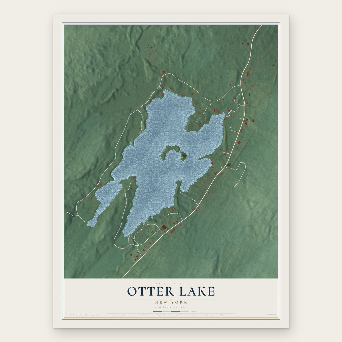 Otter Lake, New York map print, the full design