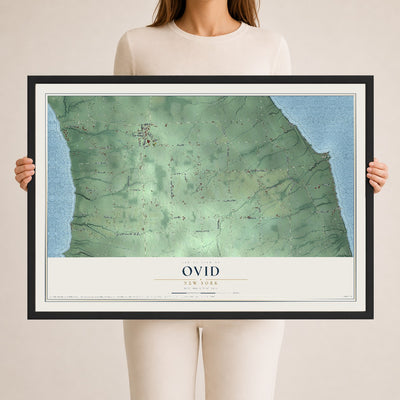 Ovid, New York map print, 24" x 36" W/ Black Ayous Wood Frame mockup